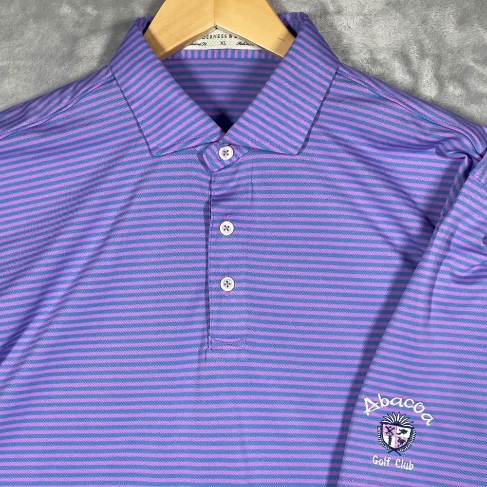 Holderness & Bourne Mens XL Tailored Fit Polo Shirt Purple Striped Abacoa Golf